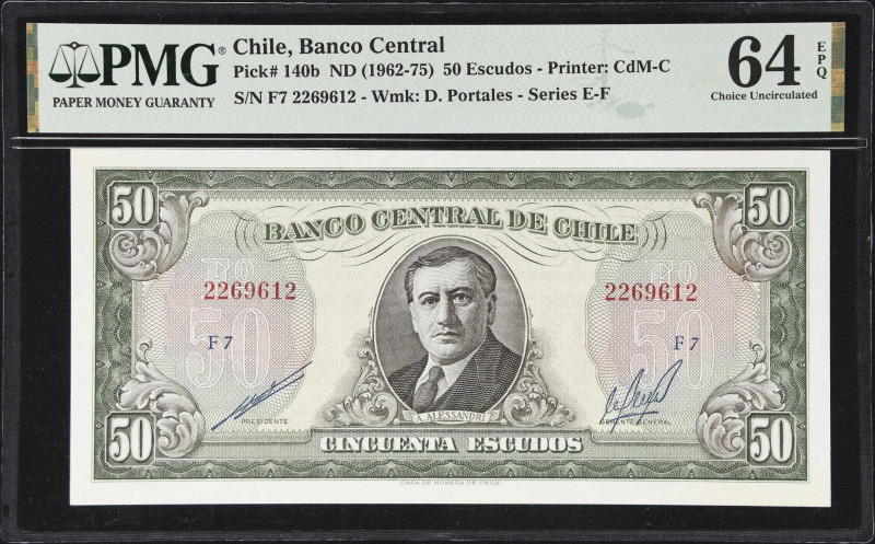 CHILE. Banco Central De Chile. 50 Escudos, ND (1962-75). P-140b. PMG Choice Unci...