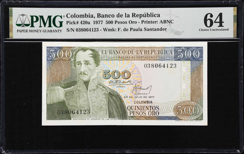 COLOMBIA. Lot of (2). Banco de la Republica. 500 Pesos Oro, 1977. P-420a. Consec...