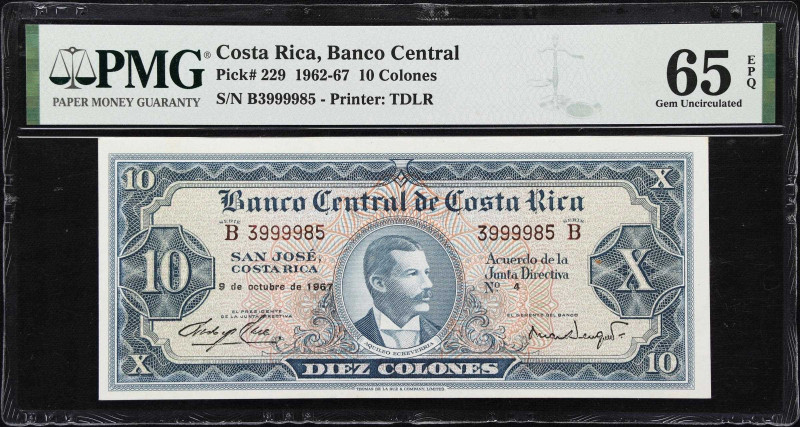 COSTA RICA. Banco Central de Costa Rica. 10 Colones, 1967. P-229. High Serial Nu...