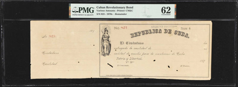 CUBA. Republica de Cuba. Various, 1870s. P-Unlisted. Remainder. PMG Uncirculated...