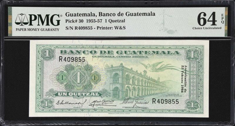 GUATEMALA. Banco de Guatemala. 1 Quetzal, 22.2.1956. P-30. PMG Choice Uncirculat...