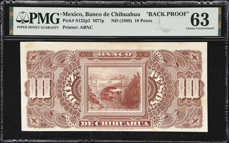 MEXICO. Banco de Chihuahua. 10 Pesos, ND (1889). P-S122p2. M77p. Back Proof. PMG...