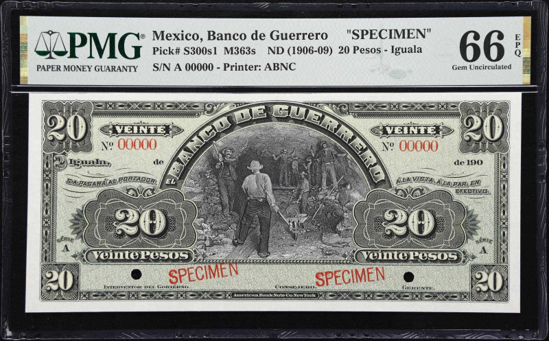 MEXICO. Banco de Guerrero. 20 Pesos, ND (1906-09). P-S300s1. M363s. Specimen. PM...