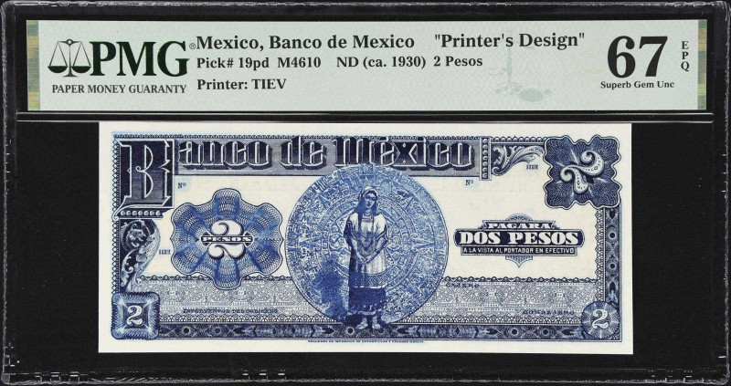 MEXICO. Banco de Mexico. 2 Pesos, ND (ca. 1930). P-19pd. M4610. Printer's Design...