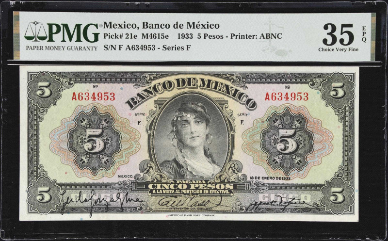 MEXICO. Banco de Mexico. 5 Pesos, 18.01.1933. P-21e. M4615e. PMG Choice Very Fin...