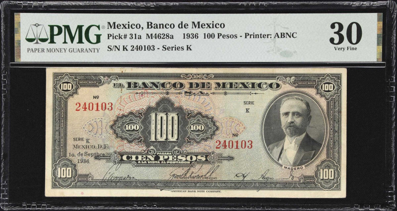 MEXICO. Banco de Mexico. 100 Pesos, 1.9.1936. P-31a. M4628a. PMG Very Fine 30.
...