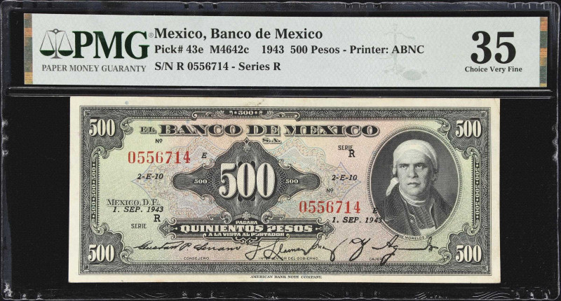 MEXICO. Banco de Mexico. 500 Pesos, 1.9.1943. P-43e. M4642c. PMG Choice Very Fin...