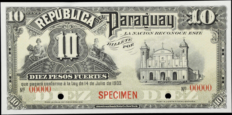 PARAGUAY. Republica del Paraguay. 10 Pesos, 1903. P-109s. Specimen. Uncirculated...