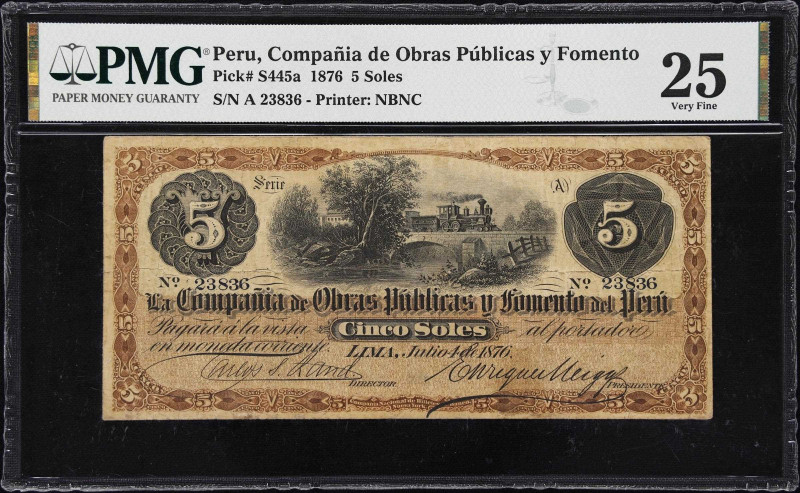 PERU. Compania de Obras Publicas y Fomento del Peru. 5 Soles, 4.7.1876. P-S445a....