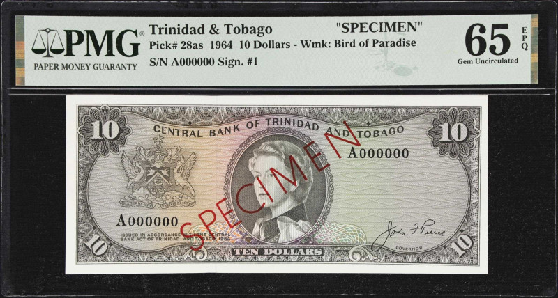 TRINIDAD & TOBAGO. Central Bank of Trinidad and Tobago. 10 Dollars, 1964. P-28as...