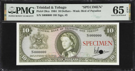 TRINIDAD & TOBAGO. Central Bank of Trinidad and Tobago. 10 Dollars, 1964. P-28cs. Specimen. PMG Gem Uncirculated 65 EPQ.

Estimate: $200.00- $400.00