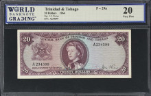 TRINIDAD & TOBAGO. Central Bank of Trinidad and Tobago. 20 Dollars, 1964. P-29a. WBG Very Fine 20.
WBG comments "staple holes."

Estimate: $250.00-...