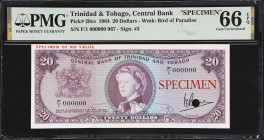 TRINIDAD & TOBAGO. Central Bank of Trinidad and Tobago. 20 Dollars, 1964. P-29cs. Specimen. PMG Gem Uncirculated 66 EPQ.

Estimate: $200.00- $400.00