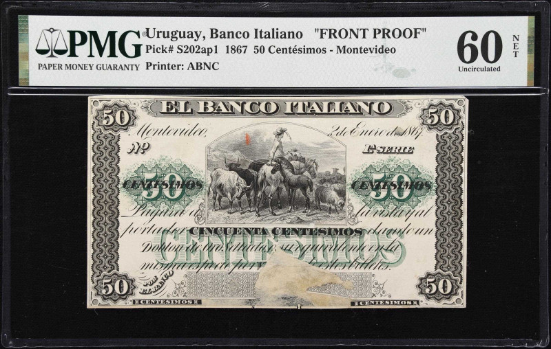 URUGUAY. Lot of (2). Banco Italiano. 50 Centesimos, 1867 & ND (1867). P-S202ap1 ...