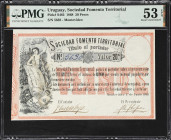 URUGUAY. Sociedad Fomento Territorial. 20 Pesos, 1.6.1868. P-S482. PMG About Uncirculated 53 EPQ.

Estimate: $125.00- $225.00