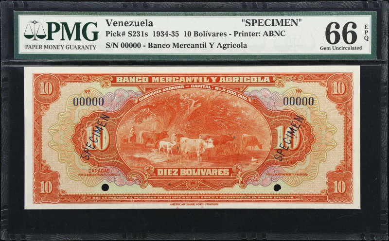 VENEZUELA. Banco Mercantil y Agricola. 10 Bolivares, ND (1934-35). P-S231s. Spec...