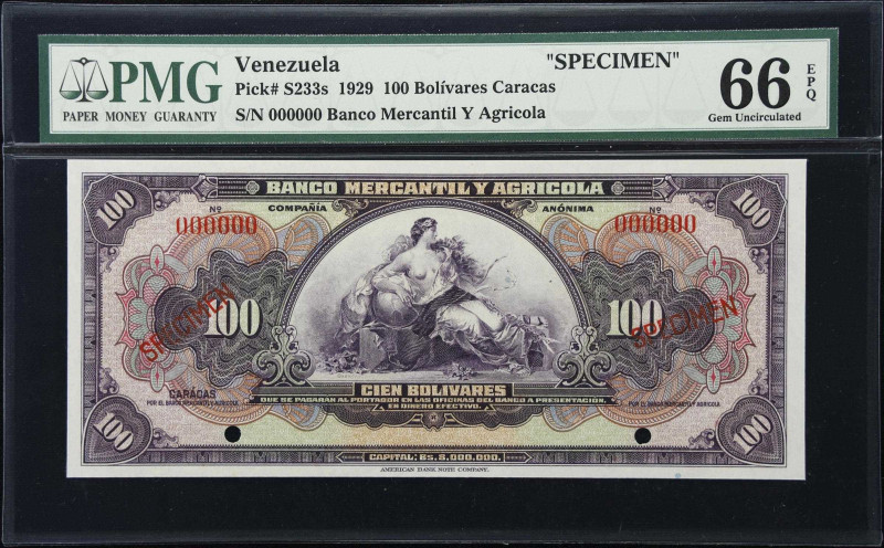 VENEZUELA. Banco Mercantil y Agricola. 100 Bolivares, ND (1929). P-S233s. Specim...