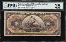 VENEZUELA. Banco Mercantil y Agricola. 100 Bolivares, 11.5.1927. P-S233a. PMG Very Fine 25.
PMG Comments "Minor Rust Damage."
From the Arauca Collec...