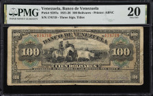 VENEZUELA. Banco de Venezuela. 100 Bolivares, 1921-26. P-S297a. PMG Very Fine 20.
Second highest graded example on the PMG census with only 1 note be...