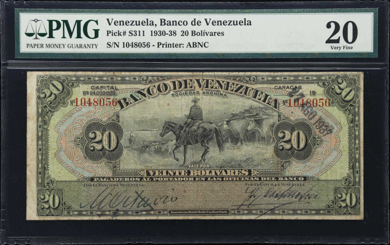 VENEZUELA. Banco de Venezuela. 20 Bolivares, 27.8.1937. P-S311. PMG Very Fine 20...