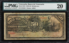 VENEZUELA. Banco de Venezuela. 50 Bolivares, 28.4.1936. P-S312. PMG Very Fine 20.
From the Arauca Collection.

Estimate: $200.00- $300.00