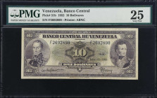 VENEZUELA. Banco Central de Venezuela. 10 Bolivares, 31.7.1952. P-31b. PMG Very Fine 25.
PMG Comments "Closed Pinhole."
From the Arauca Collection....