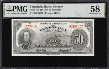 VENEZUELA. Lot of (3). Banco Central de Venezuela. 50 Bolivares, 11.3.1960. P-33c. PMG Choice About Uncirculated 58.
Lot of 3 consecutive serial numb...