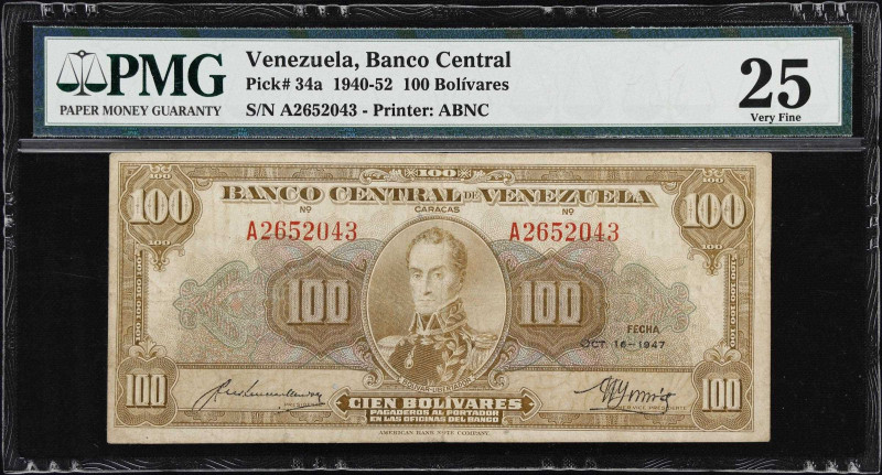 VENEZUELA. Banco Central de Venezuela. 100 Bolivares, 16.10.1947. P-34a. PMG Ver...