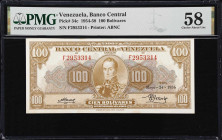 VENEZUELA. Lot of (2). Banco Central de Venezuela. 100 Bolivares, 1956. P-34c. Consecutive. PMG Choice About Uncirculated 58.
Serial numbers F2953314...