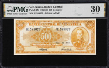 VENEZUELA. Banco Central de Venezuela. 500 Bolivares, 1957. P-37b. PMG Very Fine 30.
PMG Comments "Minor Discoloration."

Estimate: $300.00- $400.0...