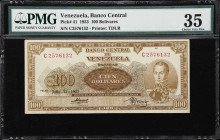 VENEZUELA. Banco Central de Venezuela. 100 Bolivares, 23.7.1953. P-41. PMG Choice Very Fine 35.
From the Arauca Collection.

Estimate: $150.00- $25...