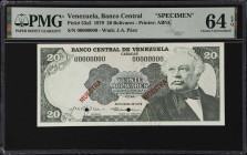 VENEZUELA. Banco Central de Venezuela. 20 Bolivares, 18.9.1979. P-53s3. Specimen. PMG Choice Uncirculated 64 EPQ.

Estimate: $40.00- $80.00