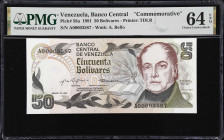 VENEZUELA. Banco Central de Venezuela. 50 Bolivares, 1981. P-58a. Commemorative. PMG Choice Uncirculated 64 EPQ.

Estimate: $100.00- $150.00