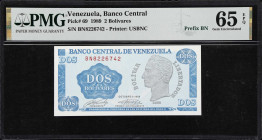 VENEZUELA. Banco Central de Venezuela. 2 Bolivares, 1989. P-69. PMG Gem Uncirculated 65 EPQ.
BN Prefix.

Estimate: $50.00- $100.00