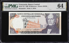 VENEZUELA. Banco Central de Venezuela. 50 Bolivares, 1990. P-72r. Remainder. PMG Choice Uncirculated 64.
Without serial number.

Estimate: $100.00-...