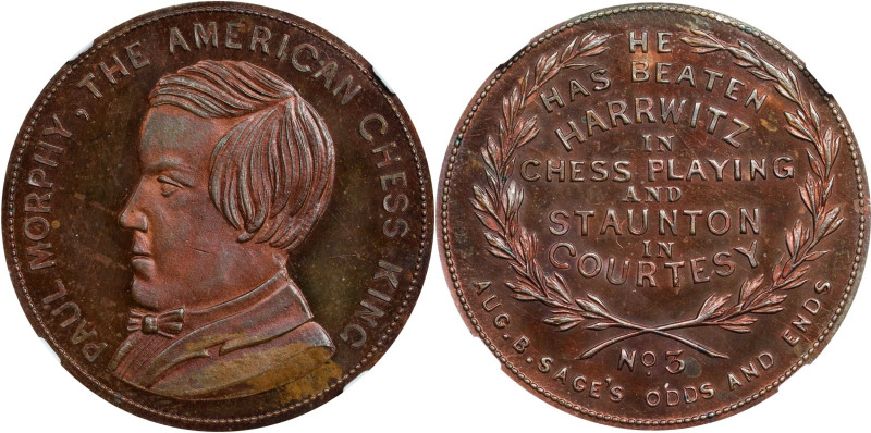 Undated (1858) Sage's Odds and Ends Token. No. 3, Paul Morphy. Original. Bowers-...