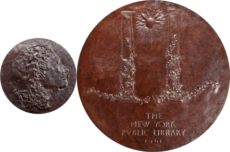 1961 New York Public Library 50th Anniversary Medal. By Leonard Baskin. Bronze. ...