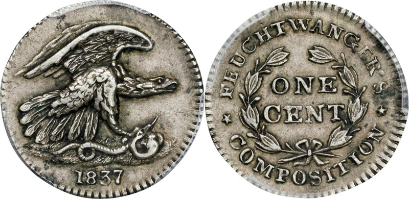 NEW YORK. New York. 1837 Feuchtwanger Cent. HT-268, Low-120, W-NY-480. Dies 6-I....