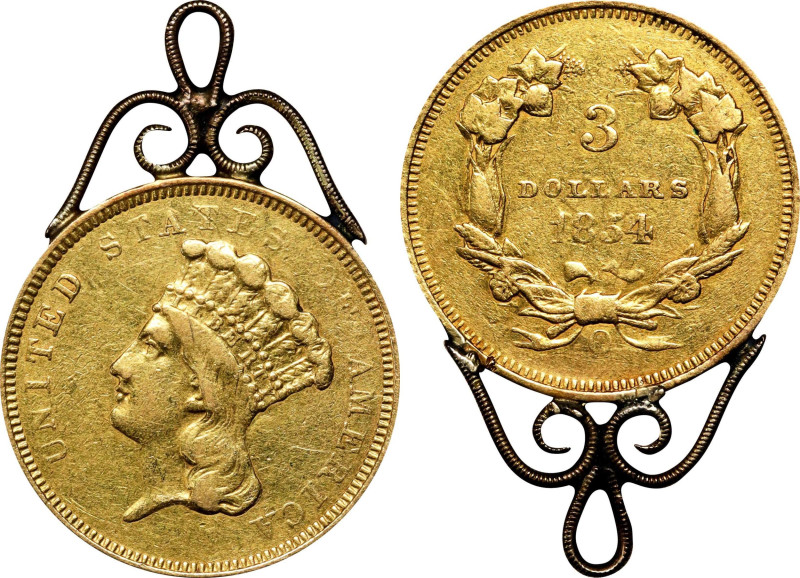 Hanging Pendant fashioned out of an 1854-O three-dollar gold piece. Host coin Ve...