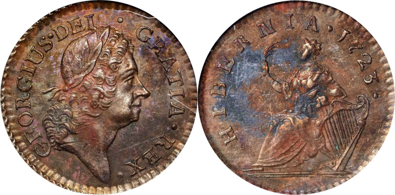 1723 Wood's Hibernia Farthing. Martin 2.1-Bc.4, W-12350. Rarity-4. DEI. GRATIA. ...