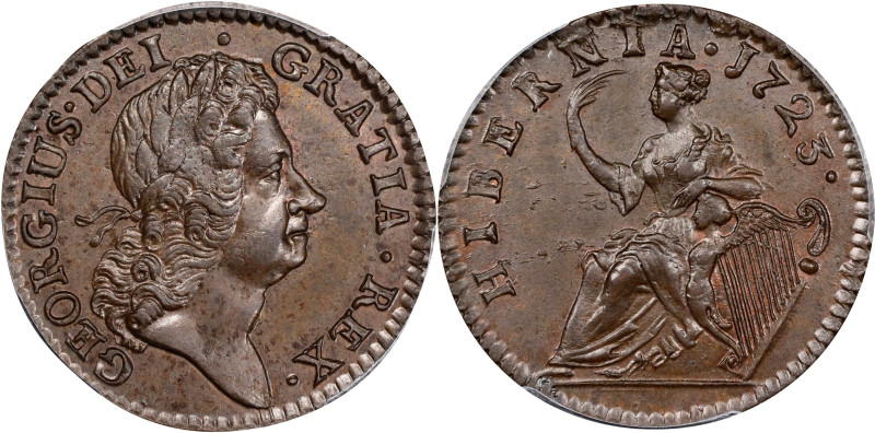 1723 Wood's Hibernia Halfpenny. Martin 4.74-Gb.9, W-13120. Rarity-5. MS-63 BN (P...