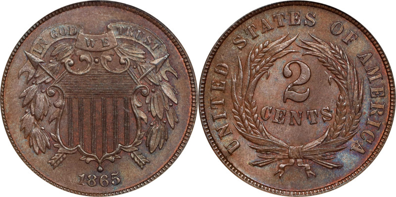 1865 Two-Cent Piece. Fancy 5. MS-66 BN (NGC).
PCGS# 3582. NGC ID: 22NA.
From t...