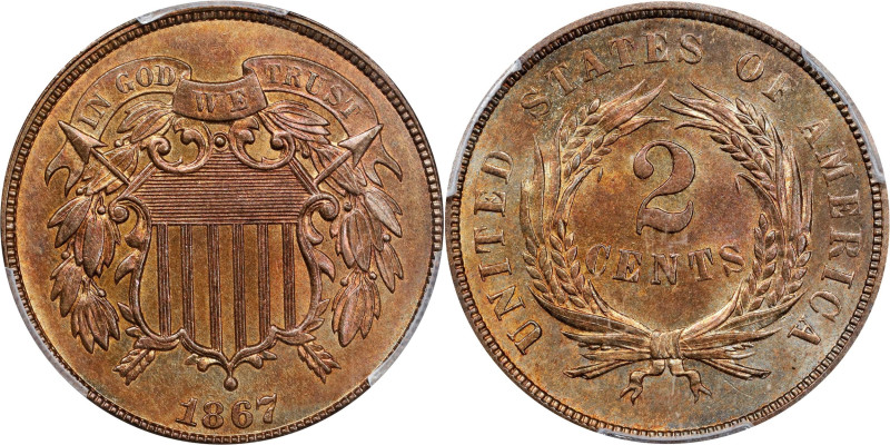 1867 Two-Cent Piece. MS-63 RB (PCGS).
PCGS# 3592. NGC ID: 22NB.
From the Broad...