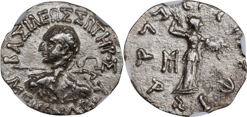 BAKTRIA. Indo-Greek Kingdom. Menander I Soter. AR Drachm (2.24 gms), Uncertain M...