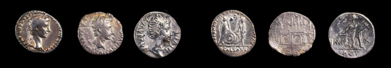 AUGUSTUS, 27 B.C.- A.D. 14. Trio of AR Denarii (3 Pieces). Average Grade: VERY F...