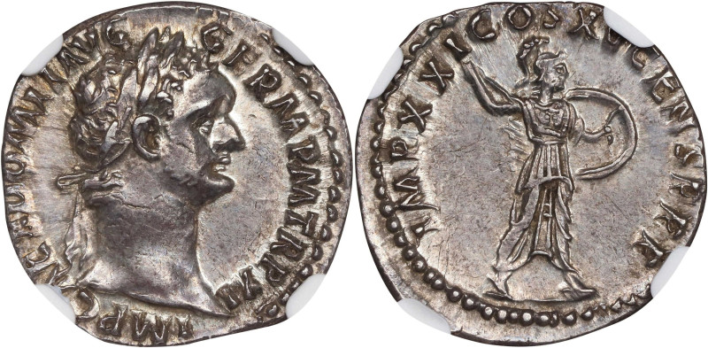 DOMITIAN, A.D. 81-96. AR Denarius, Rome Mint, A.D. 91. NGC AU.
RIC-724; RSC-269...