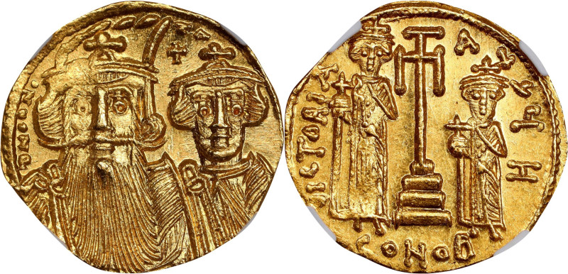 CONSTANS II with CONSTANTINE IV, HERACLIUS & TIBERIUS, 641-668. AV Solidus (4.39...