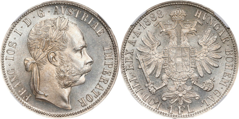 AUSTRIA. Florin (Gulden), 1888. Vienna Mint. Franz Joseph I. NGC MS-64.
KM-2222...