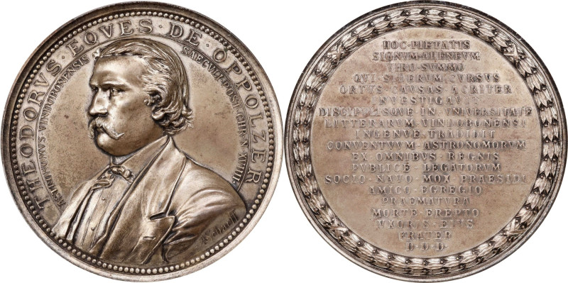 AUSTRIA. Theodor Ritter von Oppolzer Matte Silvered Bronze Medal, ND (1887). PCG...