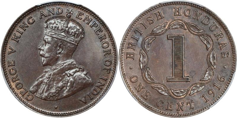 BRITISH HONDURAS. Cent, 1916-H. Birmingham (Heaton) Mint. George V. PCGS MS-64 B...